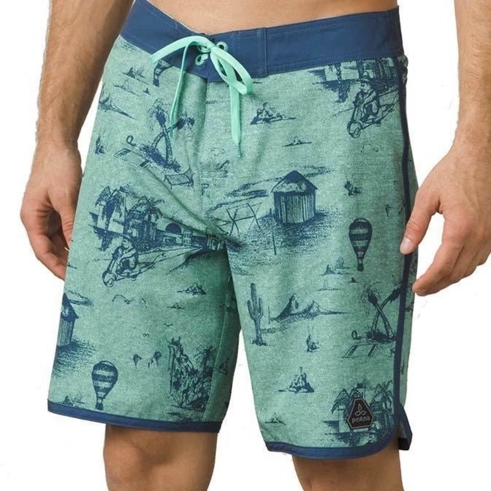 Prana High Seas Board Shorts Mens 36 Unlined Hybrid Swim Trunks UPF‎ 50+